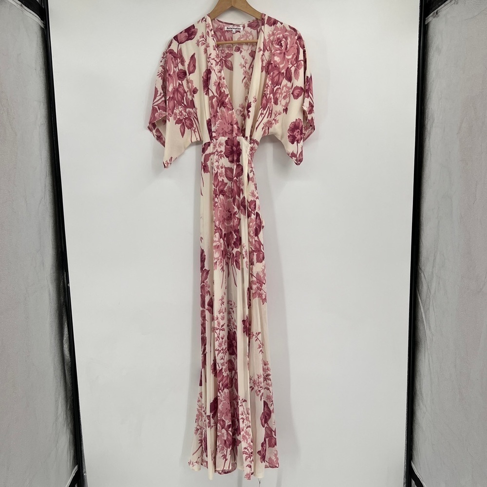 NWT Reformation Winslow Wrap Maxi Dress Side Slit SIZE S in Crista Pink Floral - Picture 4 of 8